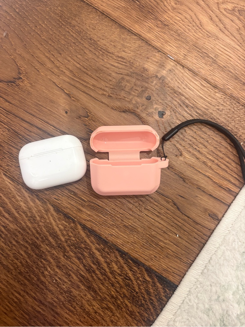 Apple AirPod Pros and Apple Silicone Earbud Case Cover in Peach Pink with Strap